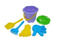 Набор №308 ведро-цветок среднее №3, ситечко №3, лопатка №5, грабельки №5, формочки 35585